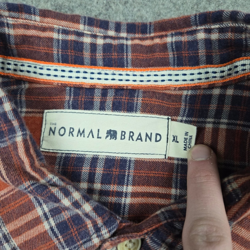 The Normal Brand Flannel Shirt Mens XL Orange Blue Plaid Button Down Long Sleeve - Picture 8 of 15